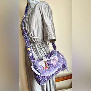 Handcrafted Purple Mixed-Media Shoulder Bag